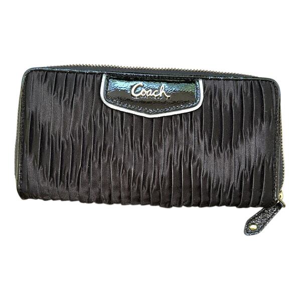Coach Ashley Gathered Satin Black Zip Around Wallet - Picture 1 of 7